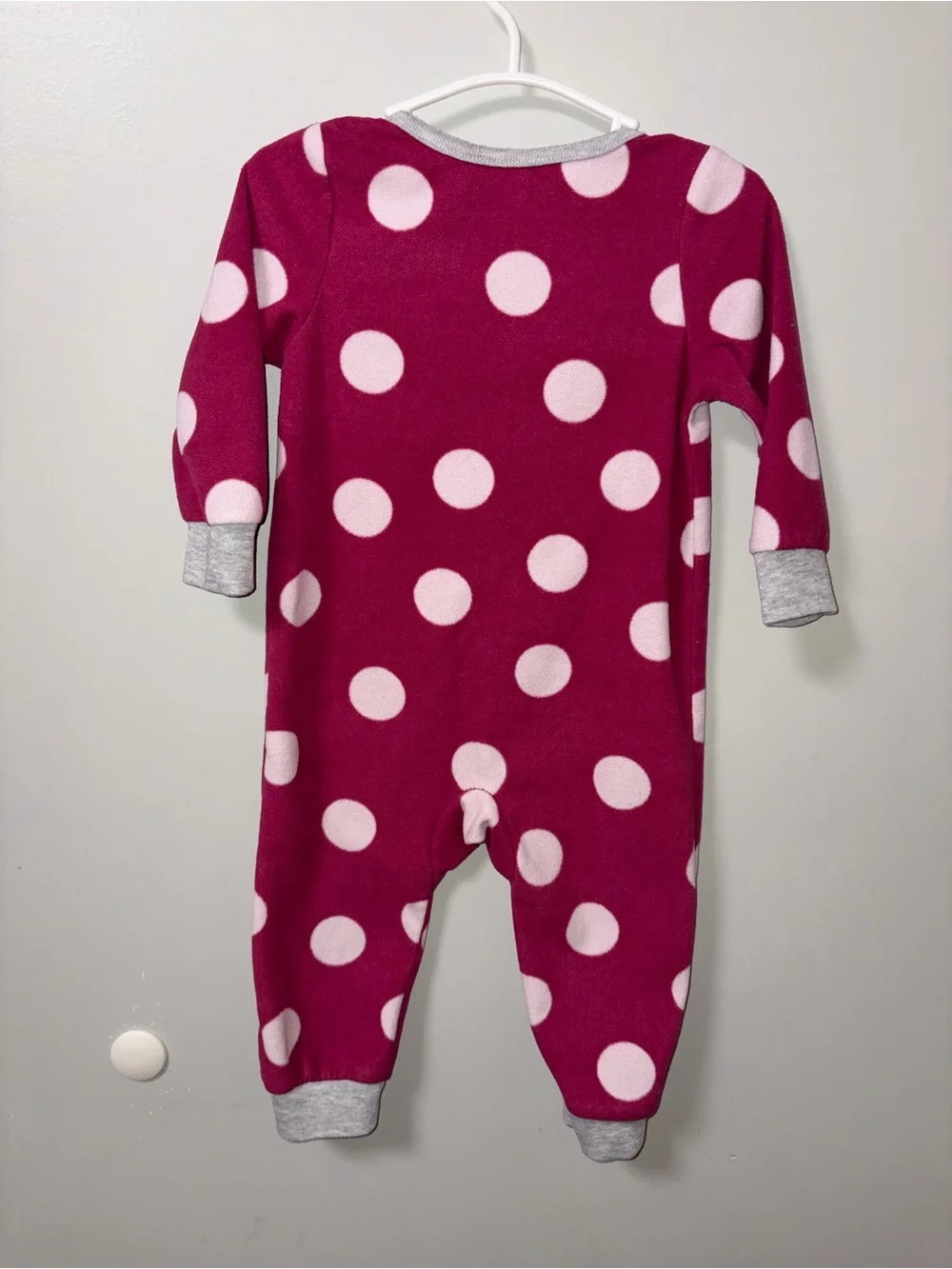 Carters Burgundy Pink Polka Dot Fleece Embroidered Deer Zip Footless Sleeper 18M